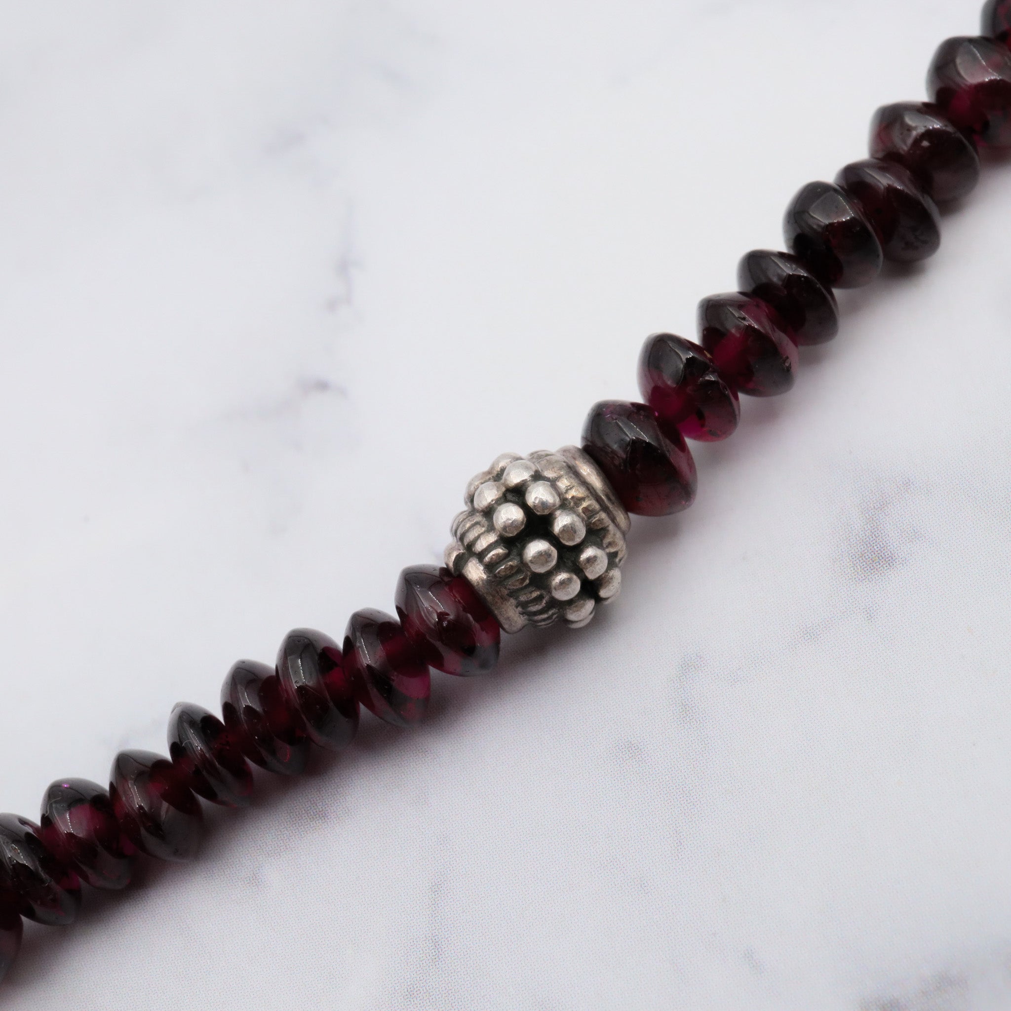 Vintage sterling garnet tribal necklace, 18"